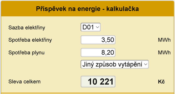 kurzy.cz - kalkulačka příspěvku úsporného tarifu na energie