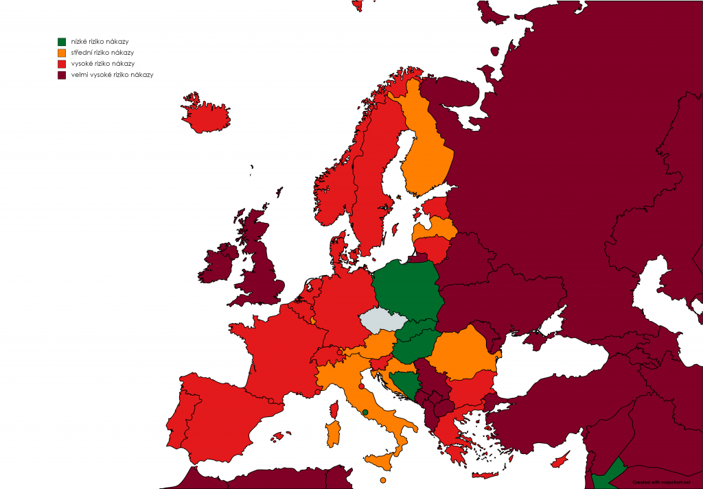 Seznam zem podle mry rizika nkazy od 6.9.2021