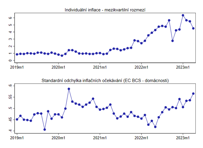 Graf 5  Variabilita individuln inflace a oekvn v ase