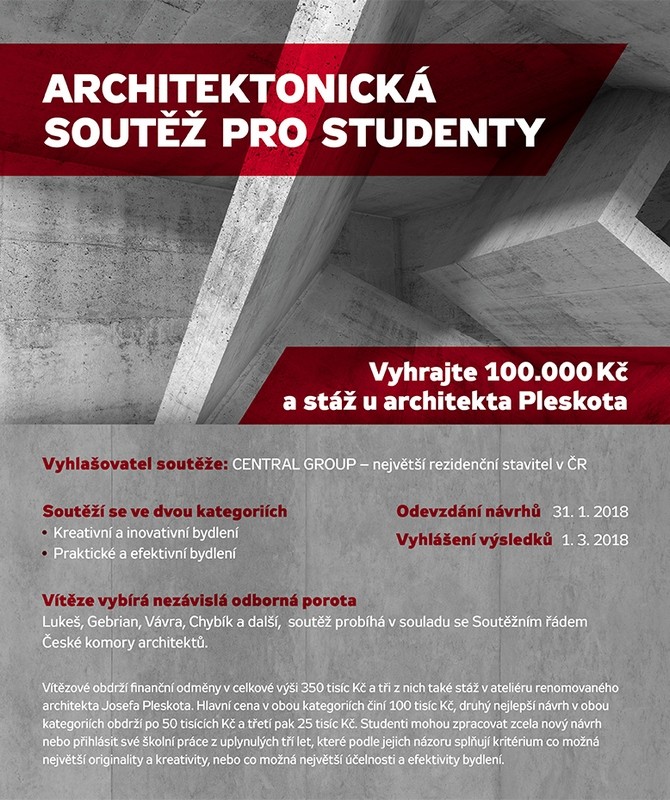 Pořádáním architektonických soutěží pro studenty chceme přispět ke vzdělávání nastupující generace