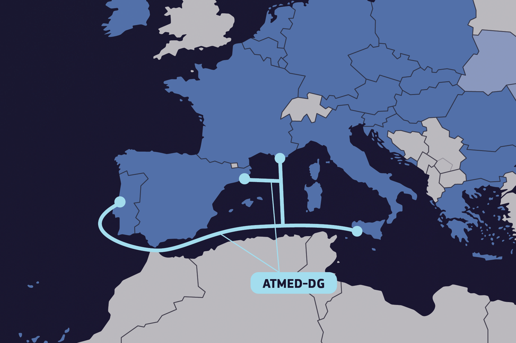 Map indicating the approximate areas covered by the project in Portugal, Spain, France, and Italy .