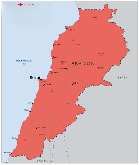 Libanon - mapa cestov�n�