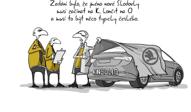 Kreslen vtip: Zadn bylo, e nov jmno kodovky mus zanat na K a konit na Q a mus to bt nco typicky eskho. KnedliQ