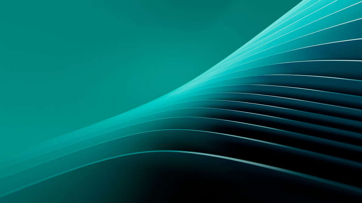 Abstract curved lines in turquoise on a dark background.