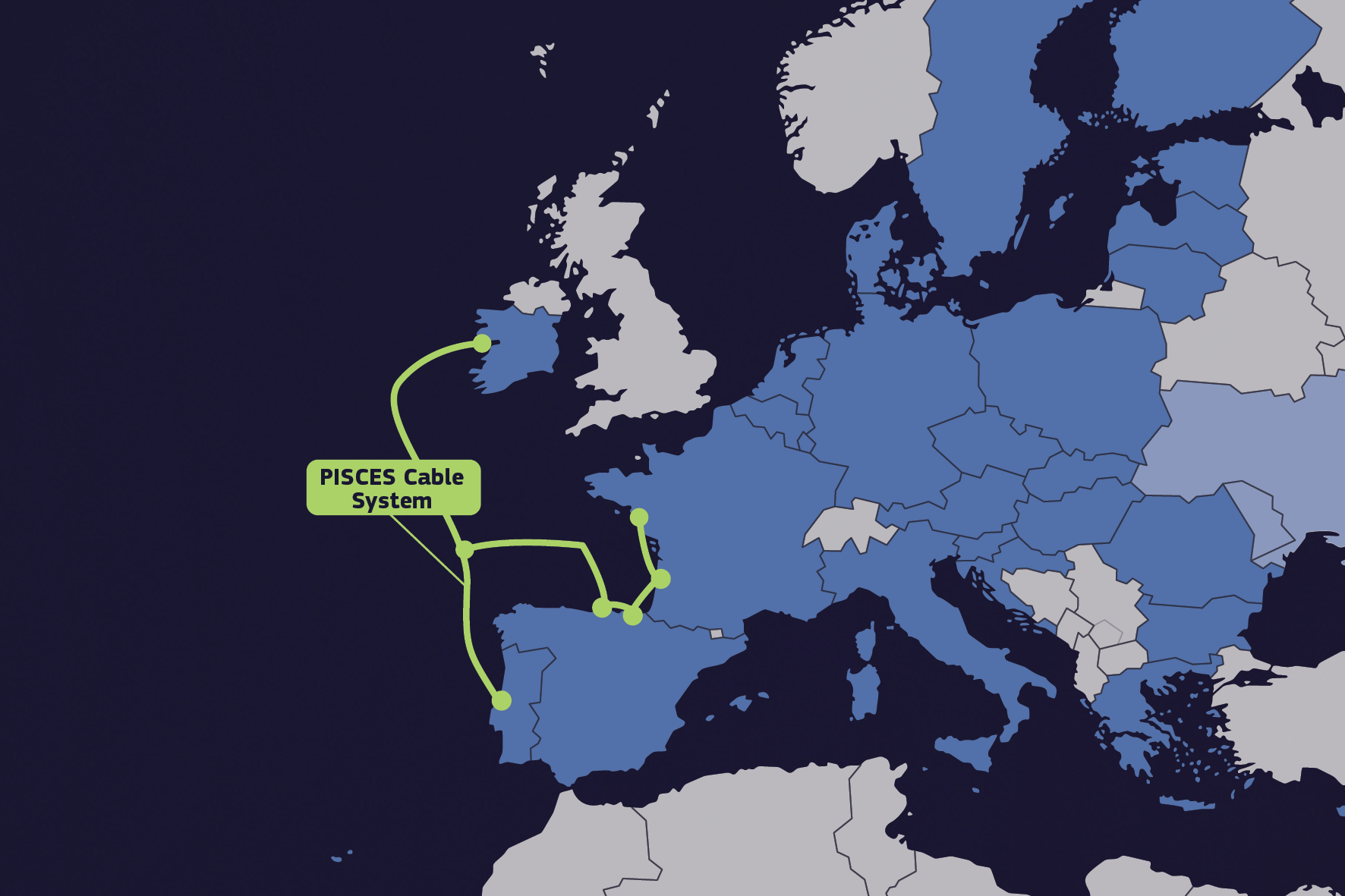 Map indicating the approximate areas covered by the study in Portugal, Spain, France and Ireland.