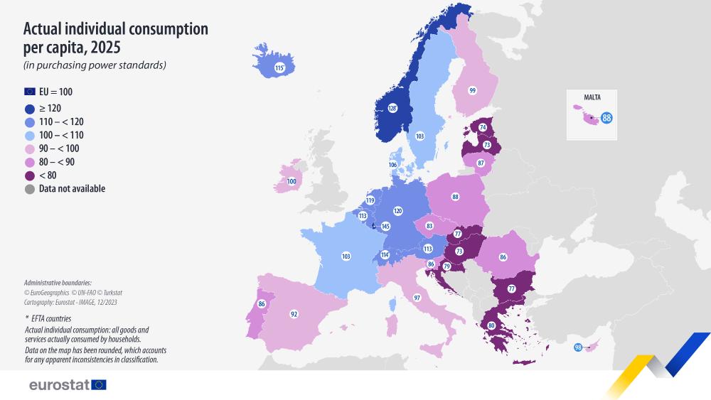 Actual indicidual consumption per capita, 2025. Map - Click below to see full dataset.