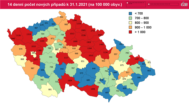 Mapa oblasti R dle potu novch vskyt