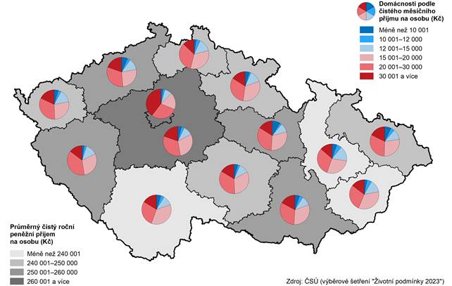 Pjmy domcnost podle kraj v roce 2022