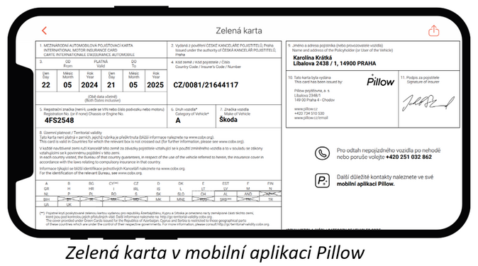 Pillow pipomn Za 3 msce sta elektronick zelen karta v cel EU 1