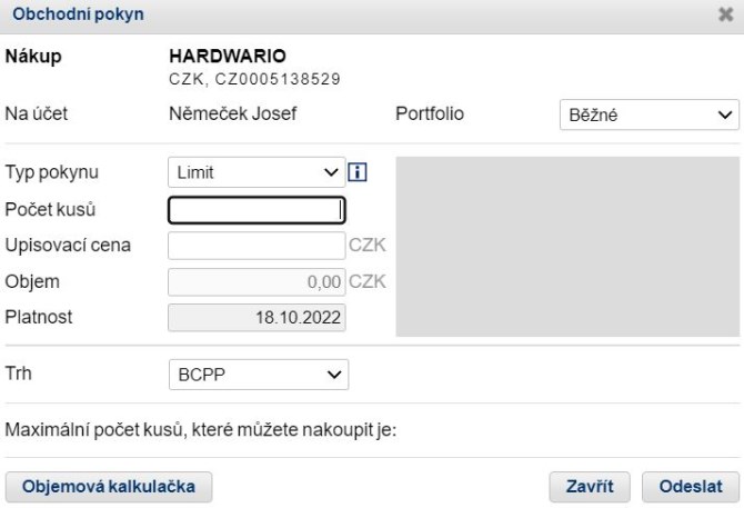 HARDWARIO IPO PATRIA WEBTRADER POKYN