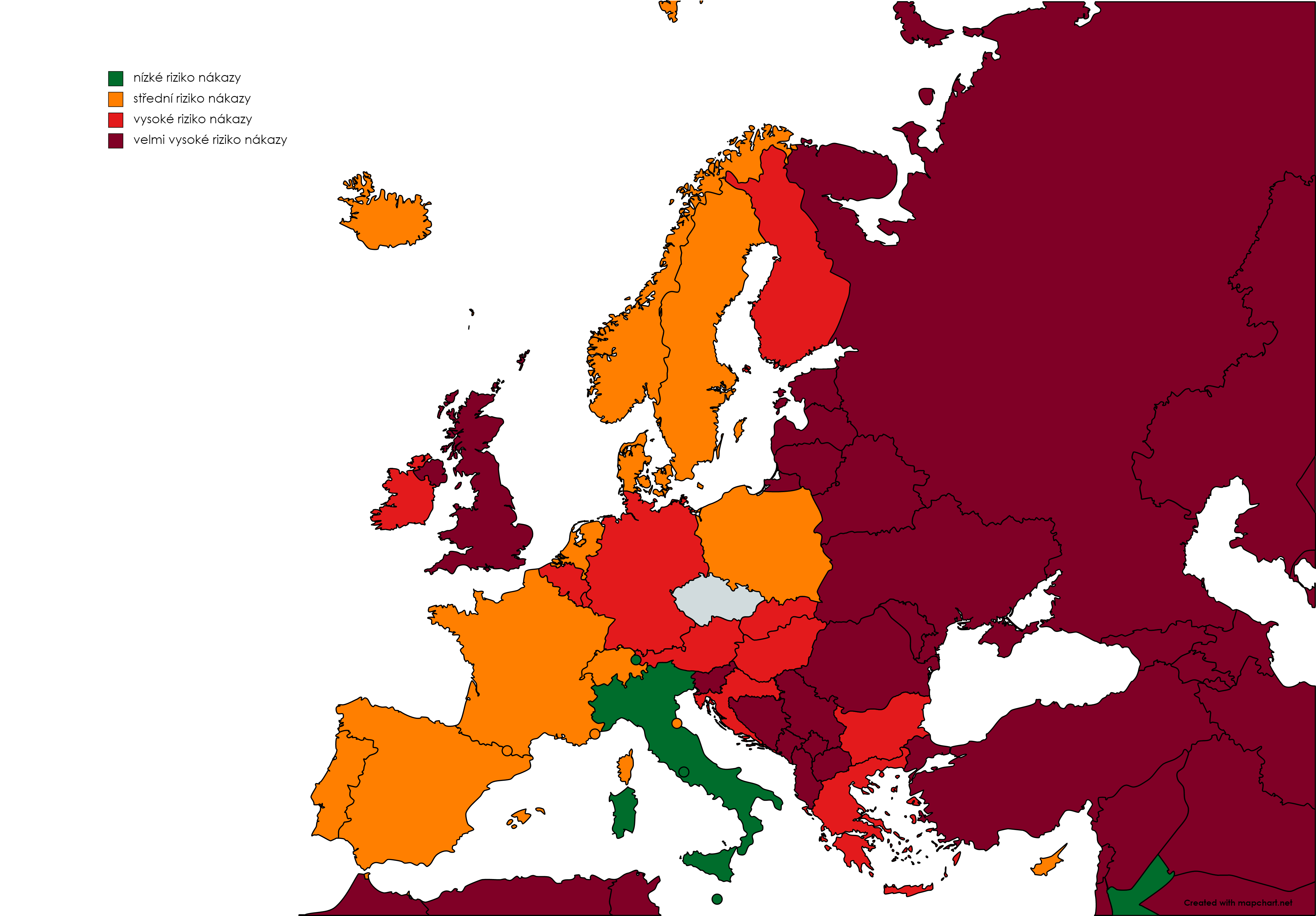 Seznam zem nebo jejich st snzkm, stednm, vysokm avelmi vysokm rizikem vskytu onemocnn covid-19 sinnost od18. 10. 2021