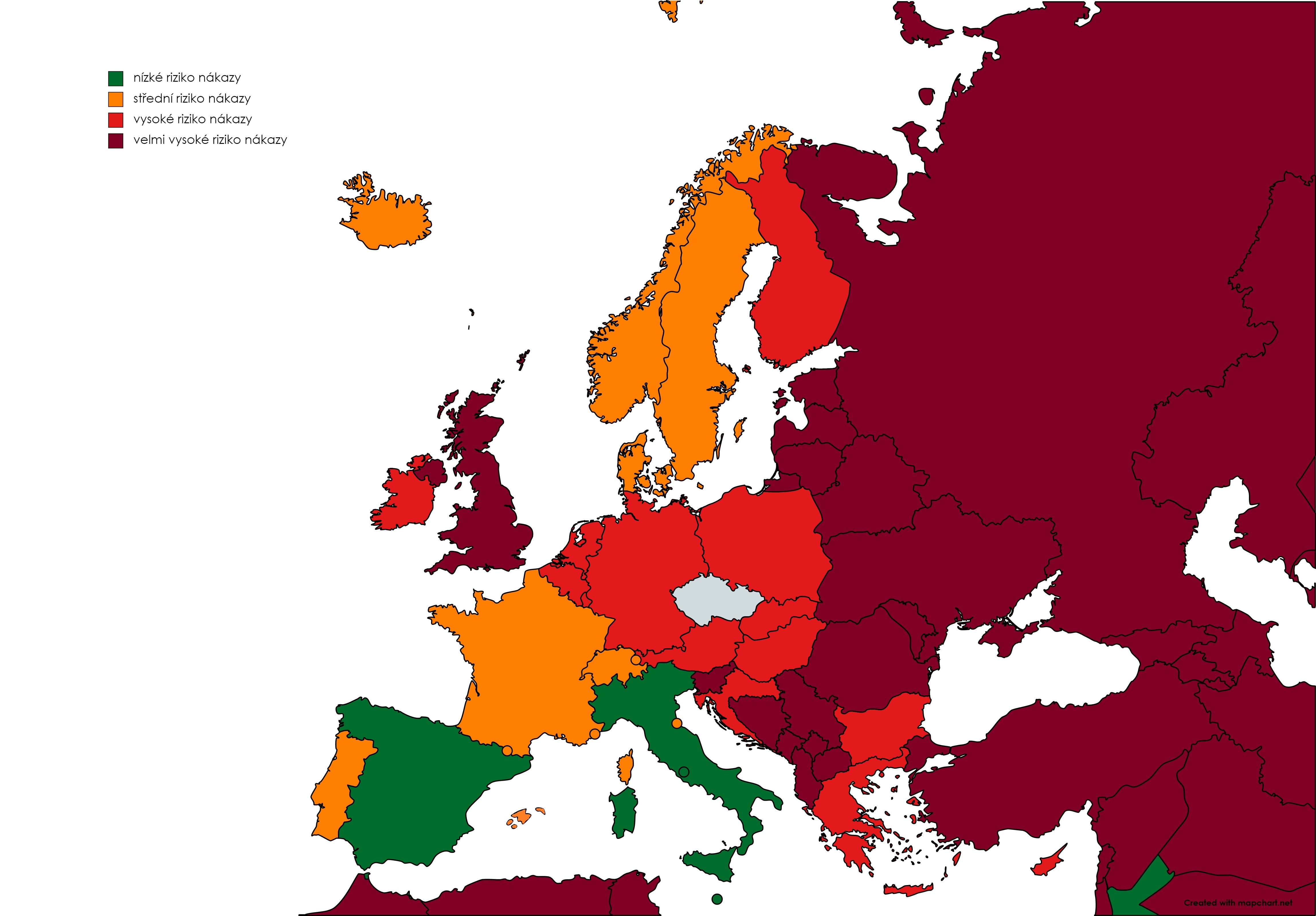 Seznam zem nebo jejich st snzkm, stednm, vysokm avelmi vysokm rizikem vskytu onemocnn covid-19 sinnost od25. 10. 2021