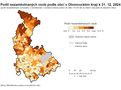 Kartogram: Podíl nezaměstnaných osob podle obcí kraje k 31. 12. 2024