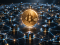 Ilustrační vizualizace Bitcoinu v decentralizované síti uzlů, která funguje bez centrálního vlastníka nebo řídicí autority. Vytvořeno pomocí AI.