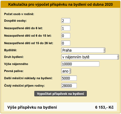 Pspvek na bydlen 2020