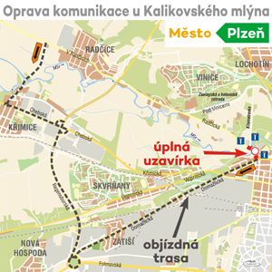 Oprava komunikace u Kalikovskho mlna (mapa)