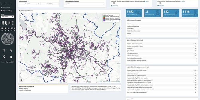 Foto: Mapa dopravnch nehod z nov aplikace. 