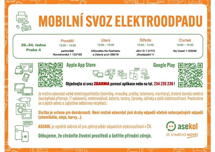 Lednový mobilní svoz elektroodpadu pro občany zdarma