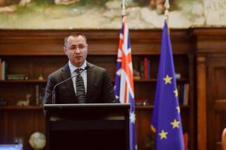 The Ambassador of Ukraine in Australia Vasyl Myroshnychenko during his speech.