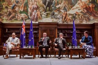 The Ambassador of Ukraine in Australia speaking during the open discussion.