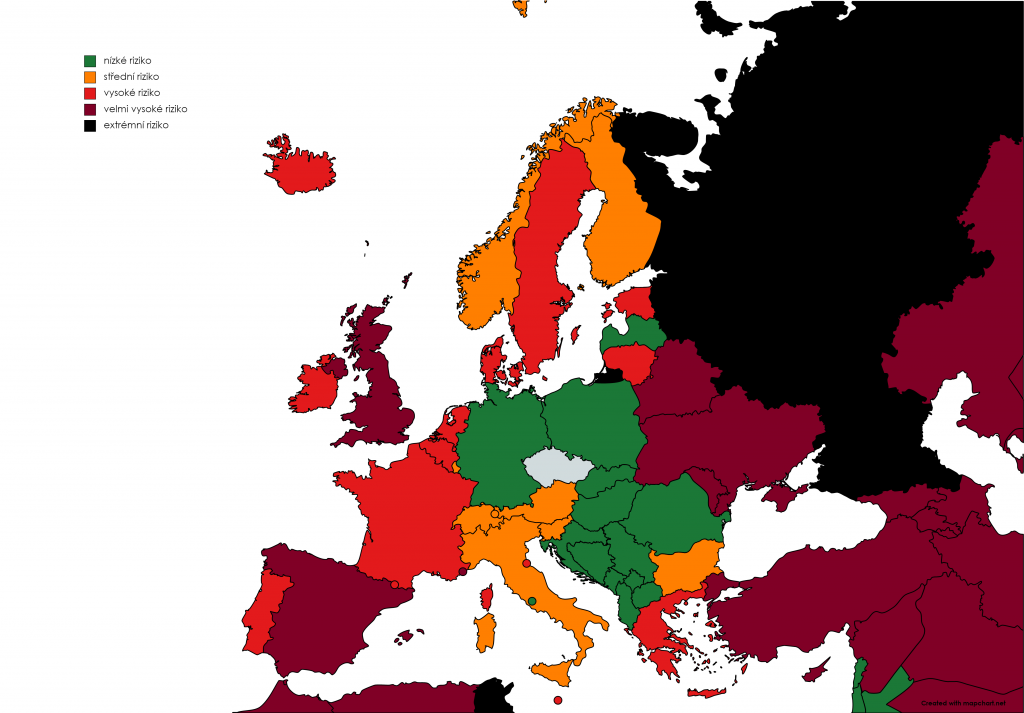 seznam zem podle mry rizika nkazy, kter bude inn od pondl 16. srpna