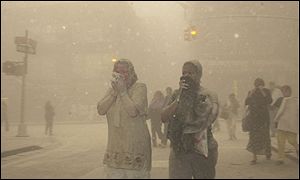 People wander through fog