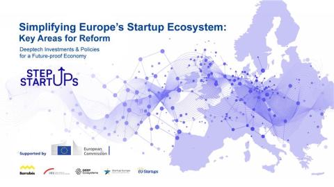 StepUp Startups project featuring a map of Europe, highlighting deeptech investments and policies for a future-proof economy.