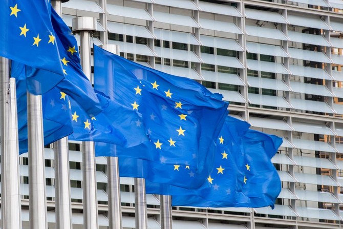 The Berlaymont Building and European Flags