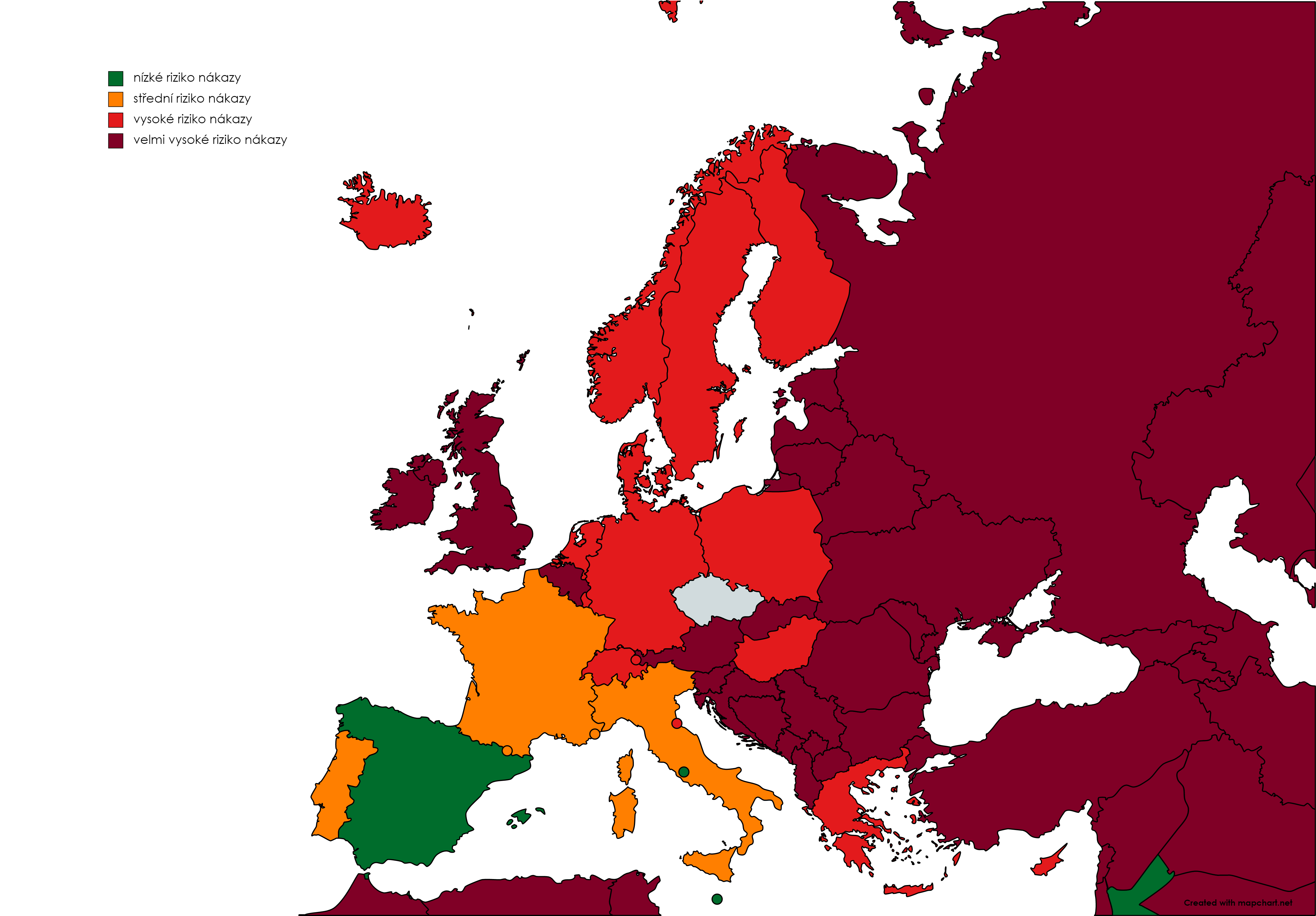 Seznam zem podle mry rizika nkazy, kter bude inn od pondl 8. listopadu