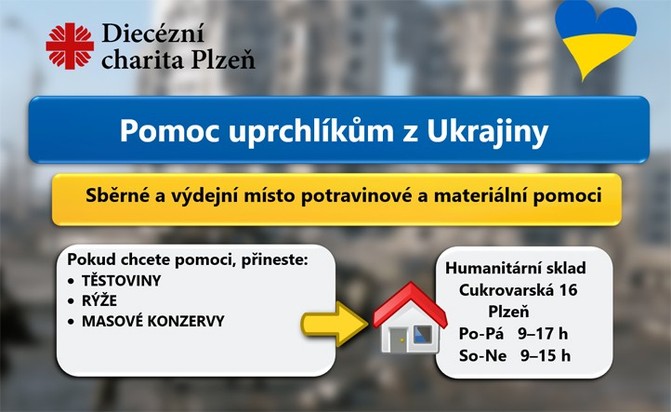 Pomoc uprchlkm z Ukrajiny - potraviny, materil