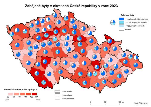 Kartogram: Zahjen byty v okresech esk republiky