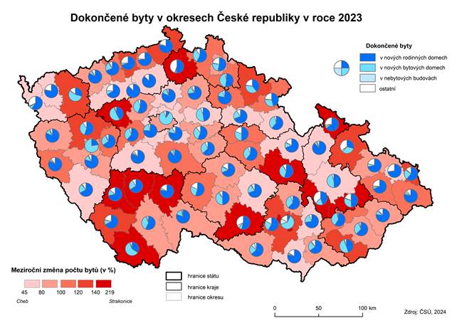 Kartogram: Dokonen byty v okresech esk republiky