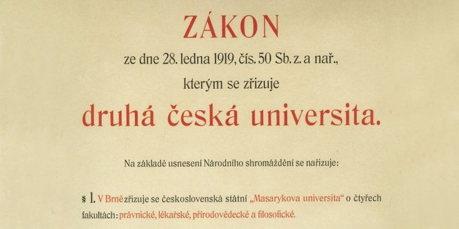 Snmek sti zkona, kterm byla oficiln zaloena Masarykova univerzita.