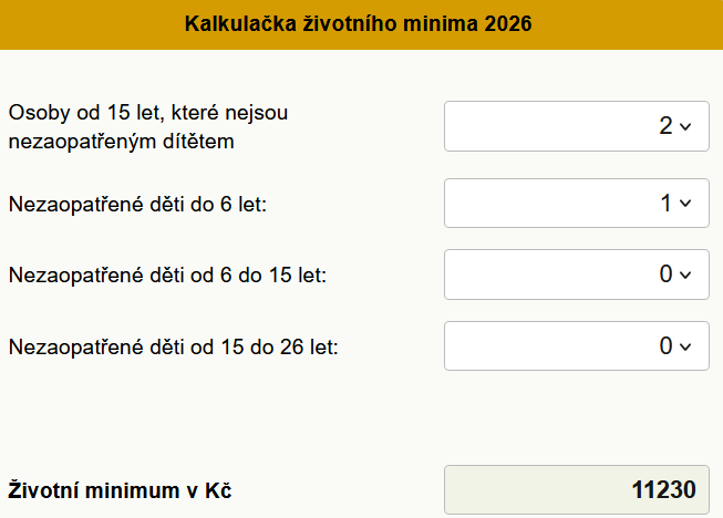 Kalkula�ka �ivotn� minimum od 1. 10. 2026